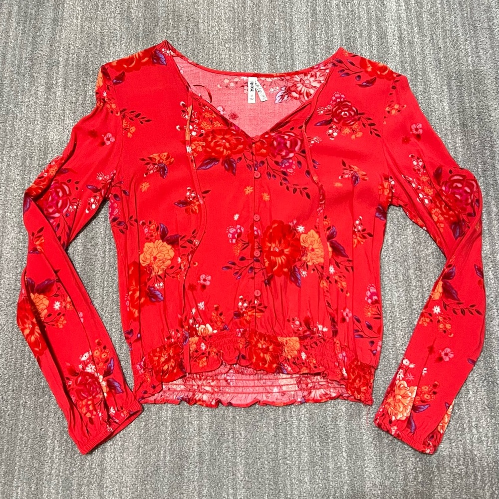 Mudd Red Floral Women's Blouse
